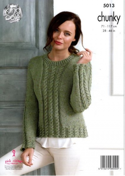 Knitting Pattern - King Cole 5013 - Chunky Tweed - Ladies Cabled Cardigan & Sweater
